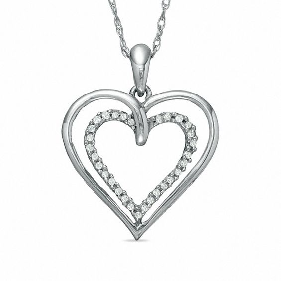 1/10 CT. T.W. Diamond Double Heart Pendant in 18K Gold-Plated Sterling Silver