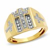 Thumbnail Image 1 of 14K Gold Plate 1/10 CT. T.W. Diamond Beaded Cross Ring