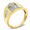 Thumbnail Image 2 of 14K Gold Plate 1/10 CT. T.W. Diamond Beaded Cross Ring
