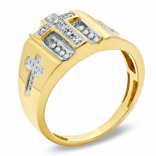 14K Gold Plate 1/10 CT. T.W. Diamond Beaded Cross Ring