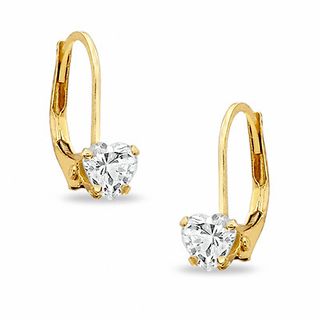 Child's 4mm Heart-Shaped Cubic Zirconia Earrings in 14K Gold