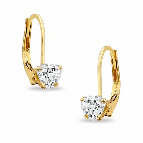 Child's 4mm Heart-Shaped Cubic Zirconia Earrings in 14K Gold