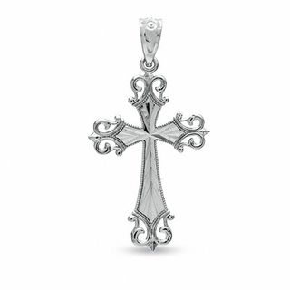 Small Diamond-Cut Budded Cross Charm in 10K White Gold