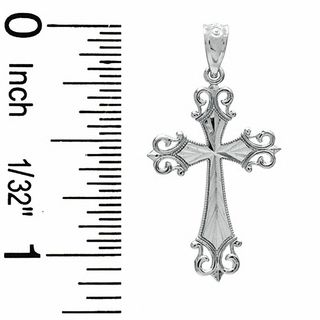Small Diamond-Cut Budded Cross Charm in 10K White Gold