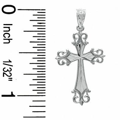 Small Diamond-Cut Budded Cross Charm in 10K White Gold