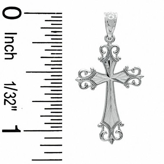 Small Diamond-Cut Budded Cross Charm in 10K White Gold