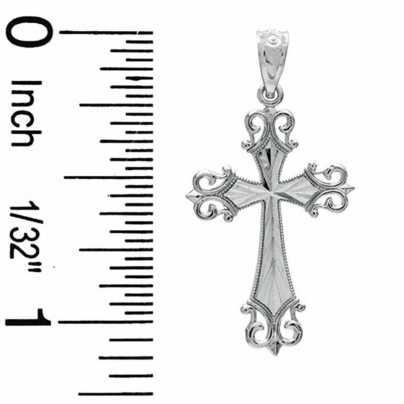 Main Image 2 of Small Diamond-Cut Budded Cross Charm in 10K White Gold