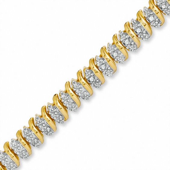 1/10 CT. T.W. Diamond S Tennis Bracelet in 18K Gold-Plated Sterling Silver - 7.25"