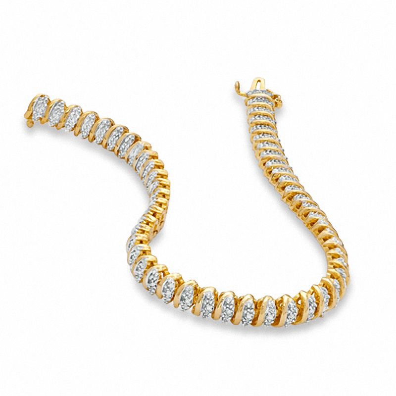 Main Image 2 of 1/10 CT. T.W. Diamond S Tennis Bracelet in 18K Gold-Plated Sterling Silver - 7.25"