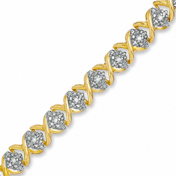 1/10 CT. T.W. Diamond Cluster X Bracelet in 18K Gold-Plated Sterling Silver - 7.25"