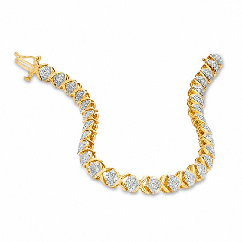 1/10 CT. T.W. Diamond Cluster X Bracelet in 18K Gold-Plated Sterling Silver - 7.25"
