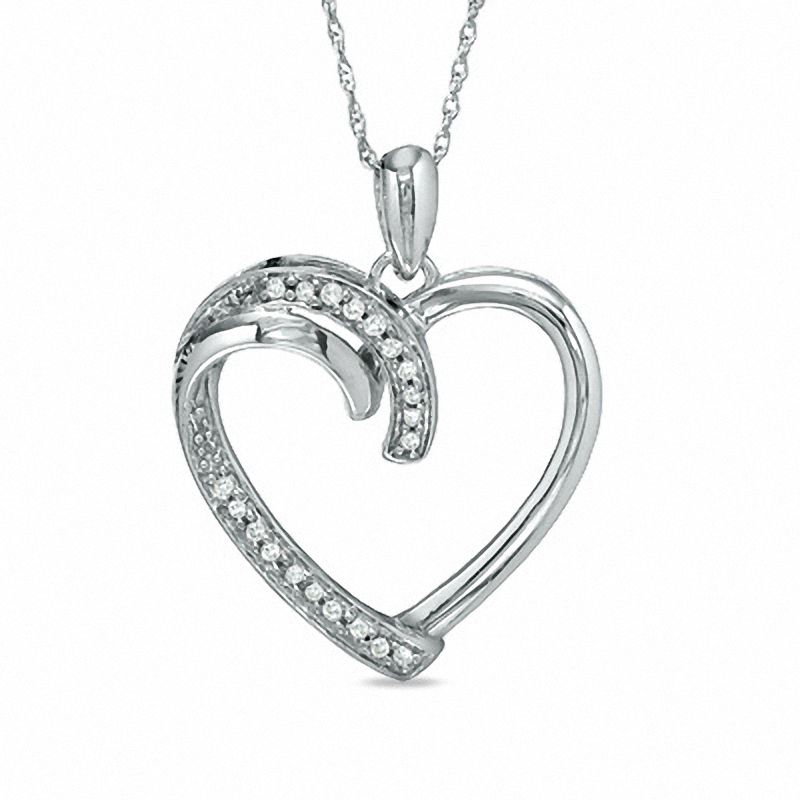 Main Image 1 of 1/10 CT. T.W. Diamond Heart Pendant in 10K White Gold