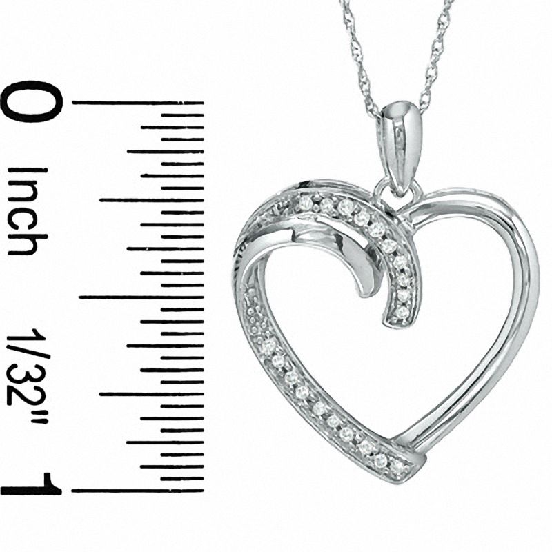 Main Image 2 of 1/10 CT. T.W. Diamond Heart Pendant in 10K White Gold