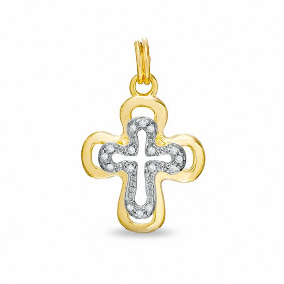Diamond Accent Cross Charm in 18K Gold-Plated Sterling Silver