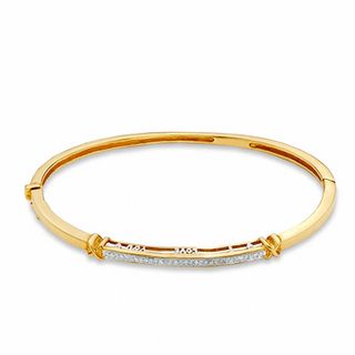 1/10 CT. T.W. Diamond Bangle in 18K Gold-Plated Sterling Silver - 7.5"