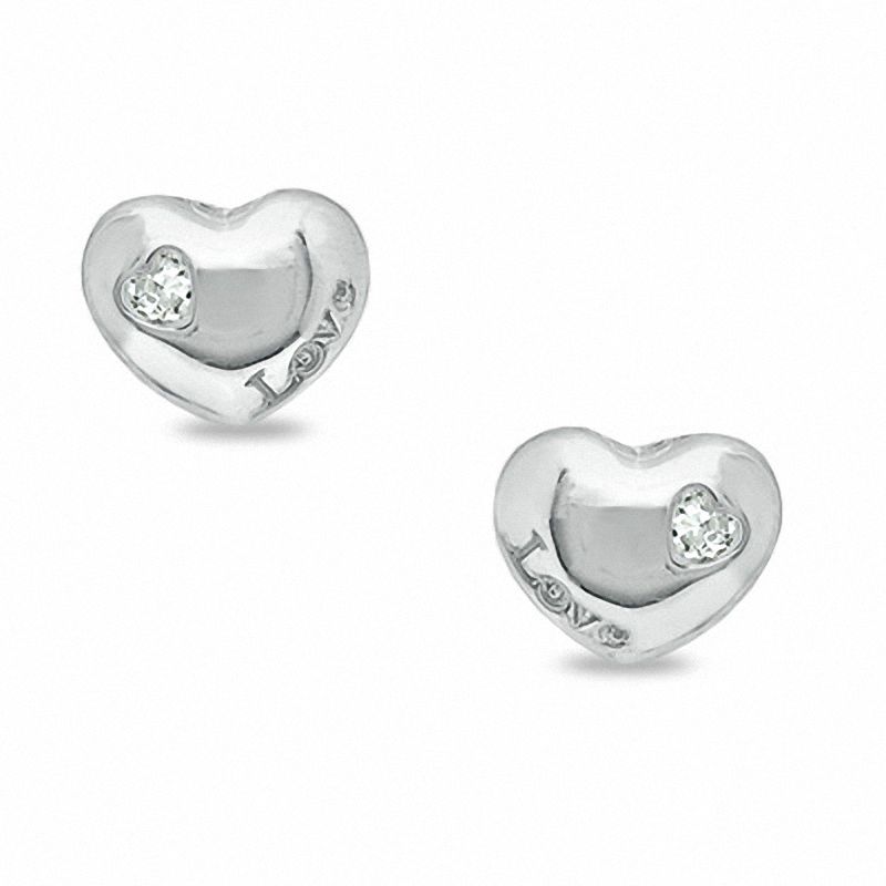 Cubic Zirconia Accent Puffy Heart Earrings in 10K White Gold