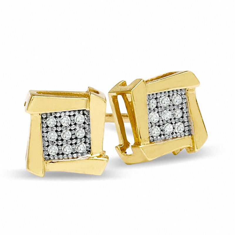 Main Image 1 of 1/20 CT. T.W. Composite Diamond Square Knot Stud Earrings in 10K Gold