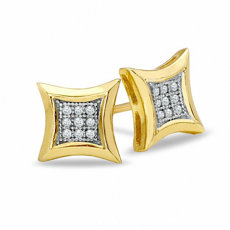 Diamond Accent Curved Frame Square Earrings in 10K Gold