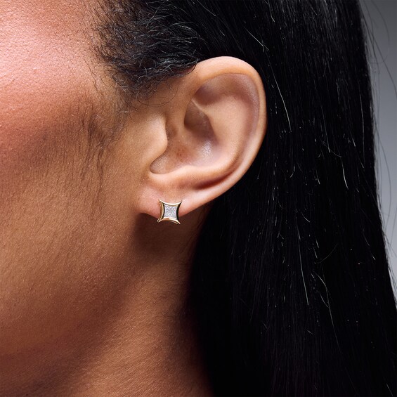 Diamond Accent Curved Frame Square Earrings in 10K Gold
