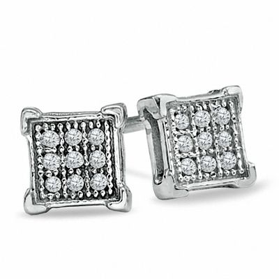 Diamond Accent Corner Frame Square Earrings in 10K Gold