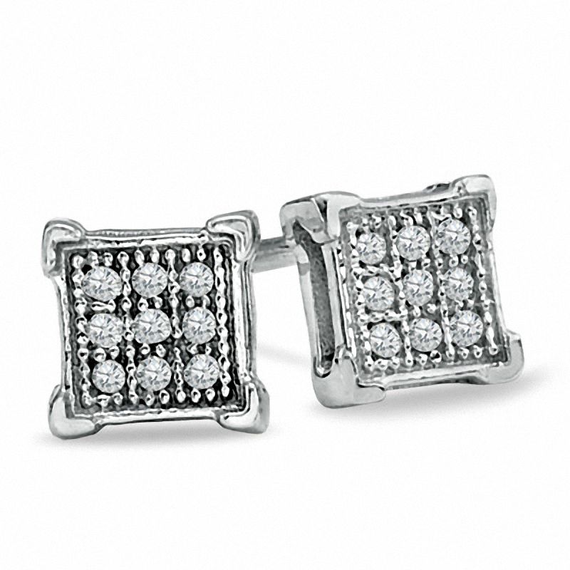 Diamond Accent Corner Frame Square Earrings in 10K White Gold