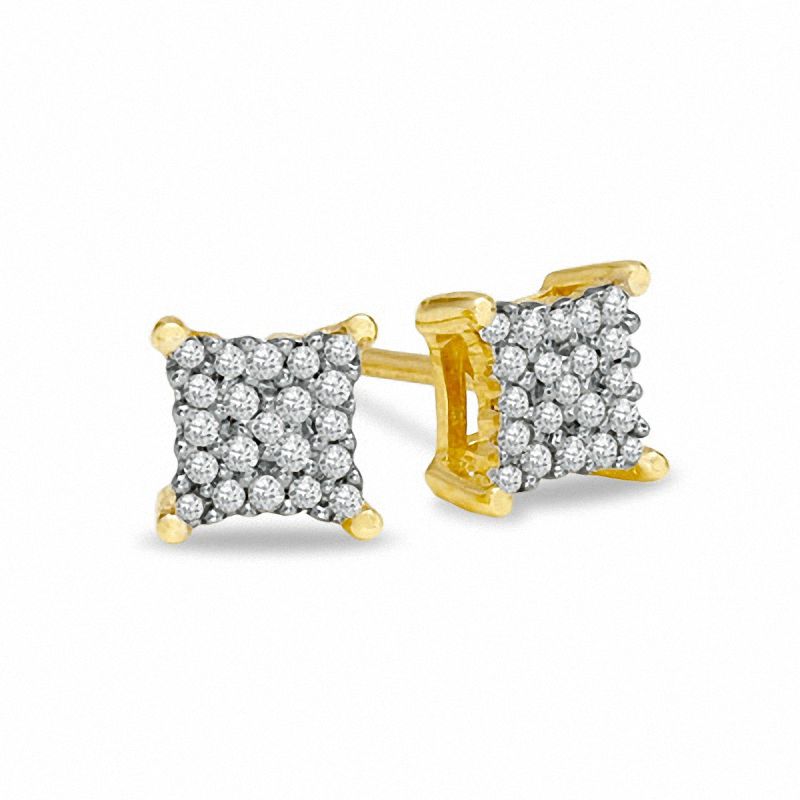Main Image 1 of Diamond Accent Corner Frame Square Earrings in 10K Gold