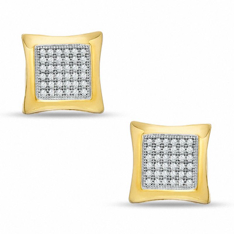Main Image 1 of 1/5 CT. T.W. Diamond Puffed Curved Square Earrings in 10K Gold