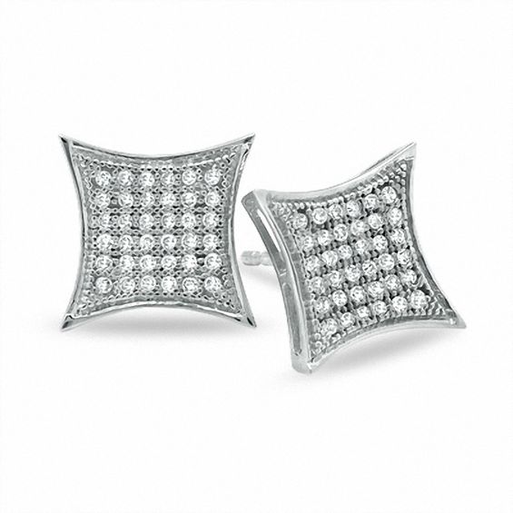 1/5 CT. T.W. Diamond Curved Square Earrings in 10K White Gold
