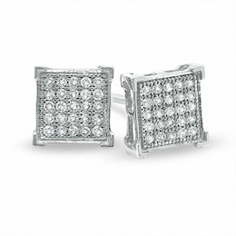 1/8 CT. T.W. Diamond Corner Frame Square Earrings in 10K White Gold