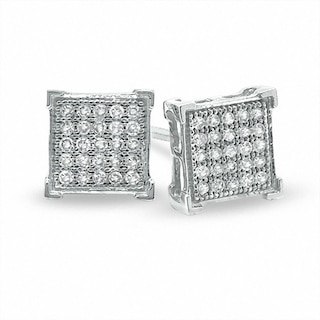 1/8 CT. T.W. Diamond Corner Frame Square Earrings in 10K White Gold
