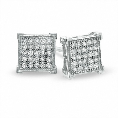 1/8 CT. T.W. Diamond Corner Frame Square Earrings in 10K White Gold