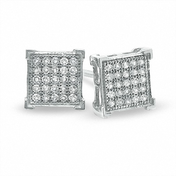 1/8 CT. T.W. Diamond Corner Frame Square Earrings in 10K White Gold