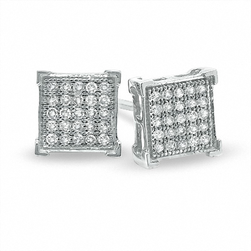 1/8 CT. T.W. Diamond Corner Frame Square Earrings in 10K White Gold
