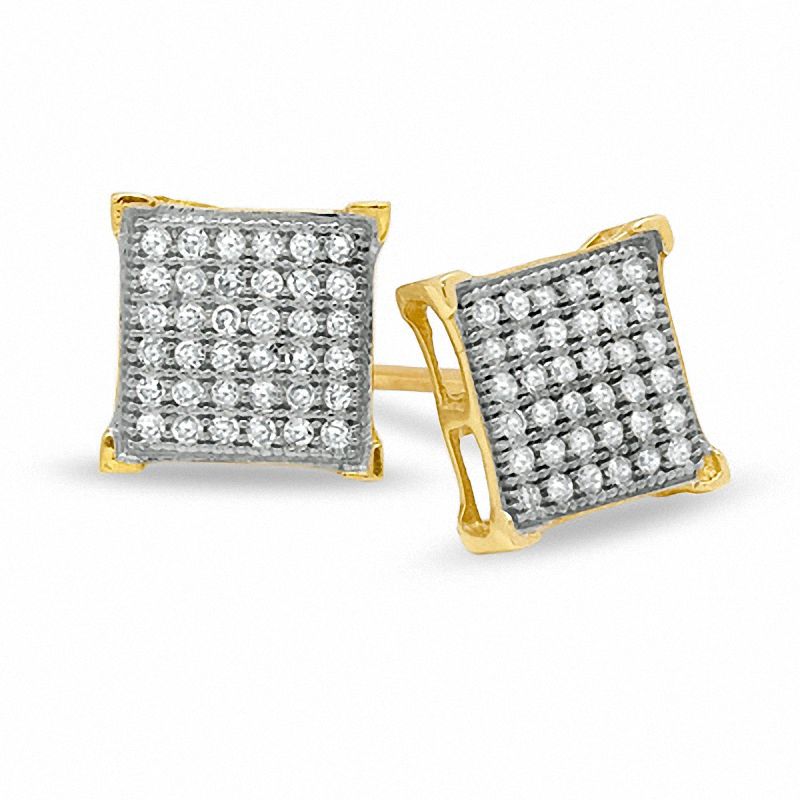 Main Image 1 of 1/5 CT. T.W. Diamond Corner Frame Square Earrings in 10K Gold