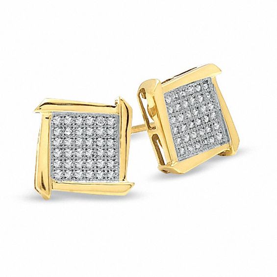 1/5 CT. T.W. Diamond Split Frame Square Earrings in 10K Gold - XL Post