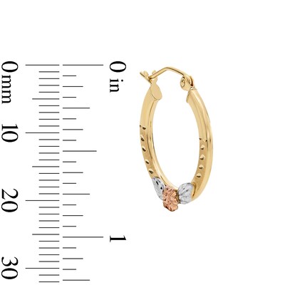 Flat Hoop with Rose Earrings in 10K Tri-Tone Gold