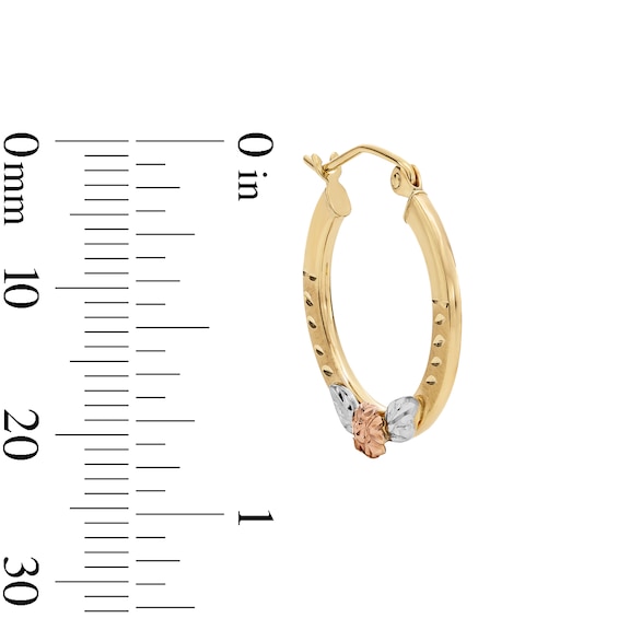 Flat Hoop with Rose Earrings in 10K Tri-Tone Gold