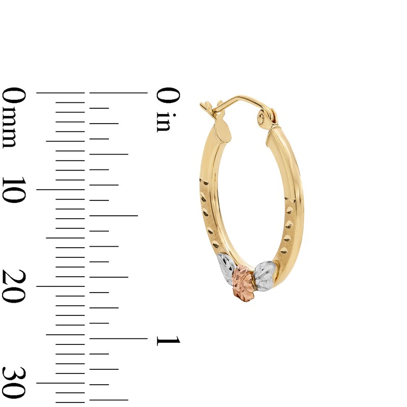 Main Image 2 of Flat Hoop with Rose Earrings in 10K Tri-Tone Gold
