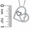 Cubic Zirconia Two Hearts in Heart Pendant in Sterling Silver