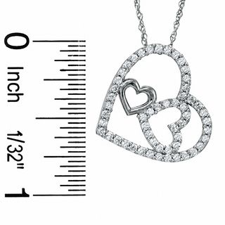 Cubic Zirconia Two Hearts in Heart Pendant in Sterling Silver