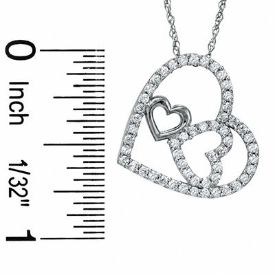 Cubic Zirconia Two Hearts in Heart Pendant in Sterling Silver