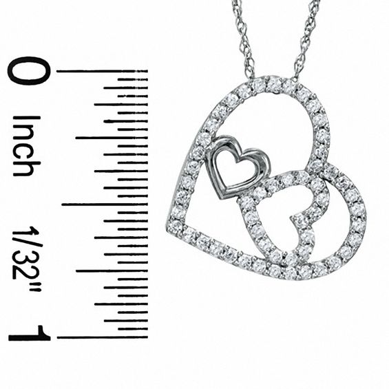 Cubic Zirconia Two Hearts in Heart Pendant in Sterling Silver