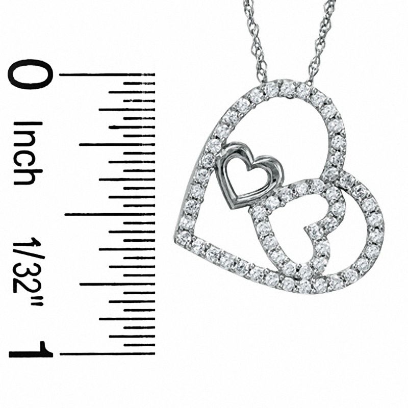 Cubic Zirconia Two Hearts in Heart Pendant in Sterling Silver