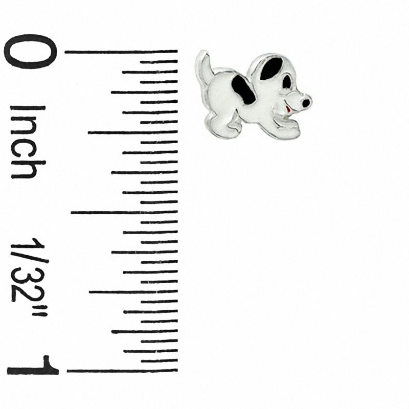 Child's Black and White Enamel Puppy Stud Earrings in Sterling Silver