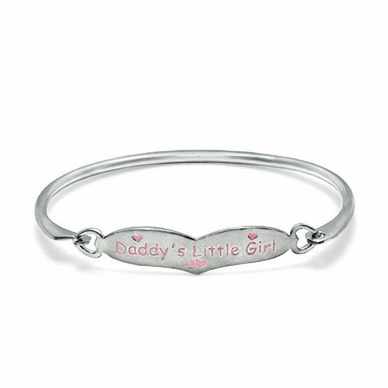 Child's Sterling Silver Daddy's Little Girl Bangle with Pink Enamel