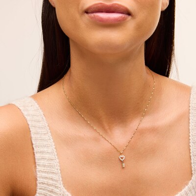 Cubic Zirconia Accent Heart Key Charm in 10K Solid Gold