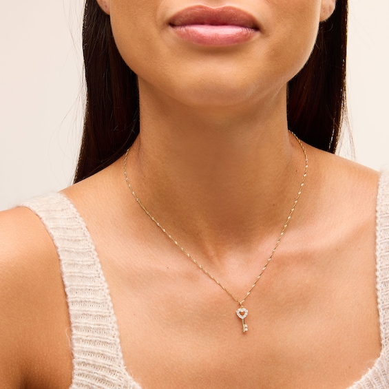 Cubic Zirconia Accent Heart Key Charm in 10K Solid Gold