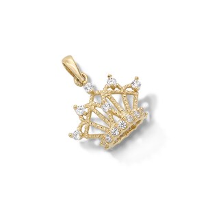 Cubic Zirconia 3D Crown Charm in 10K Solid Gold