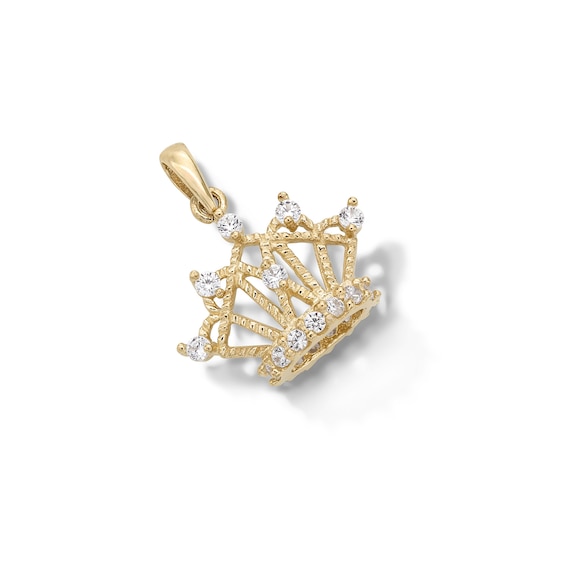 Cubic Zirconia 3D Crown Charm in 10K Solid Gold