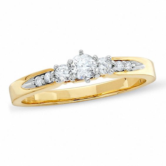 1/3 CT. T.W. Diamond Three Stone Promise Ring in 10K Gold - Size 7